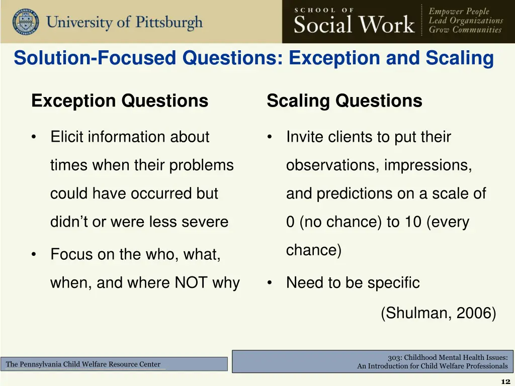 solution focused questions exception and scaling