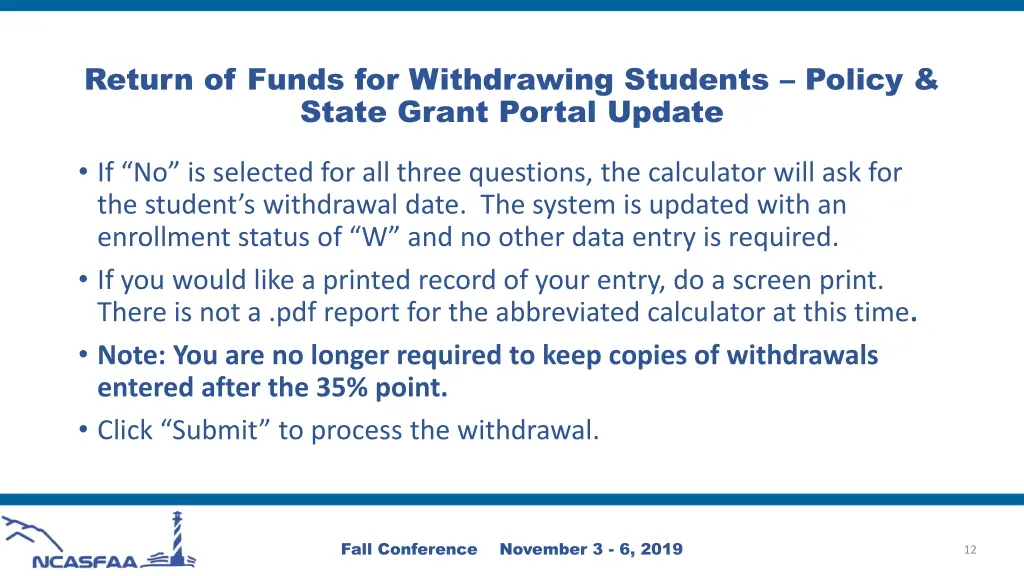 return of funds for withdrawing students policy 1