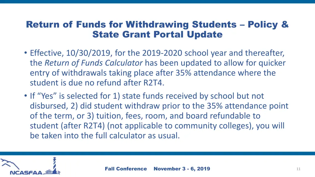 return of funds for withdrawing students policy