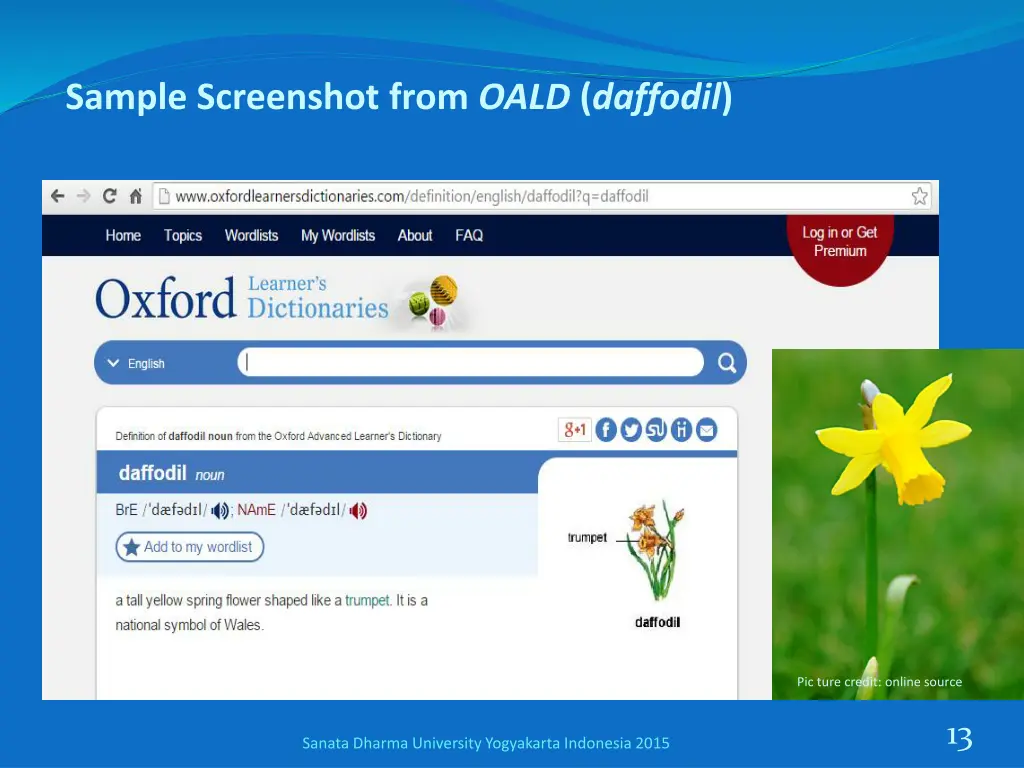 sample screenshot from oald daffodil