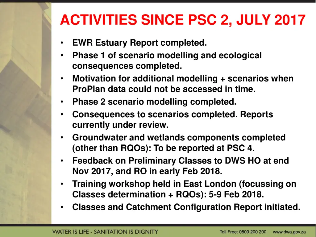 activities since psc 2 july 2017