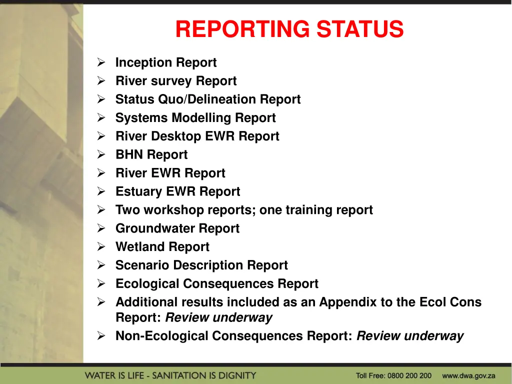 reporting status