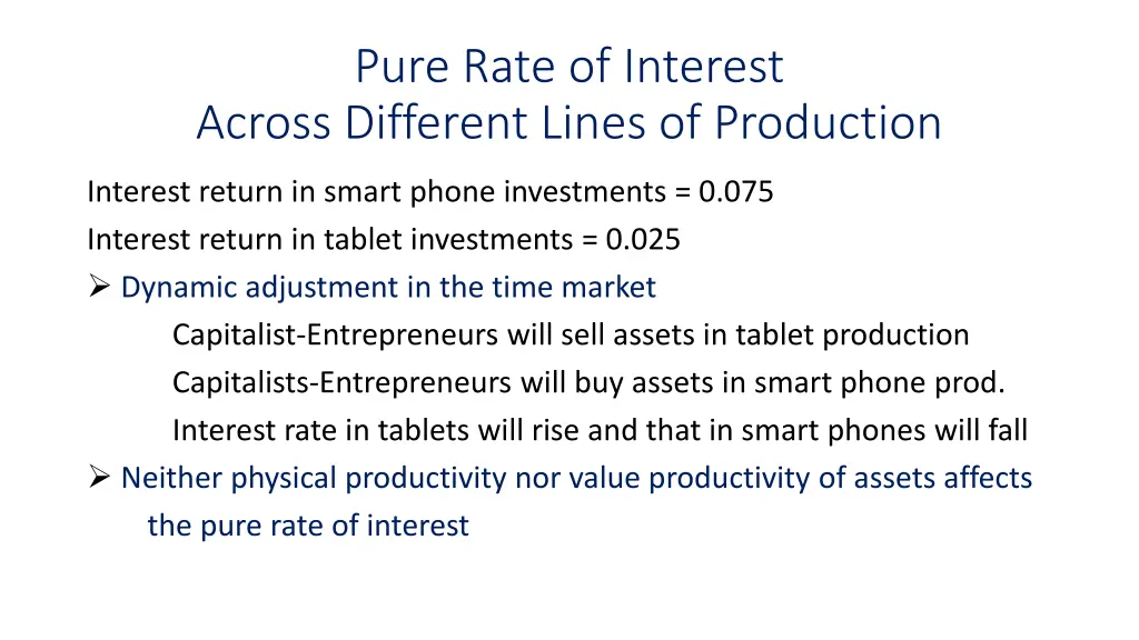 pure rate of interest across different lines