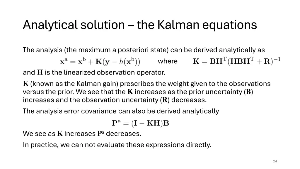 analytical solution the kalman equations