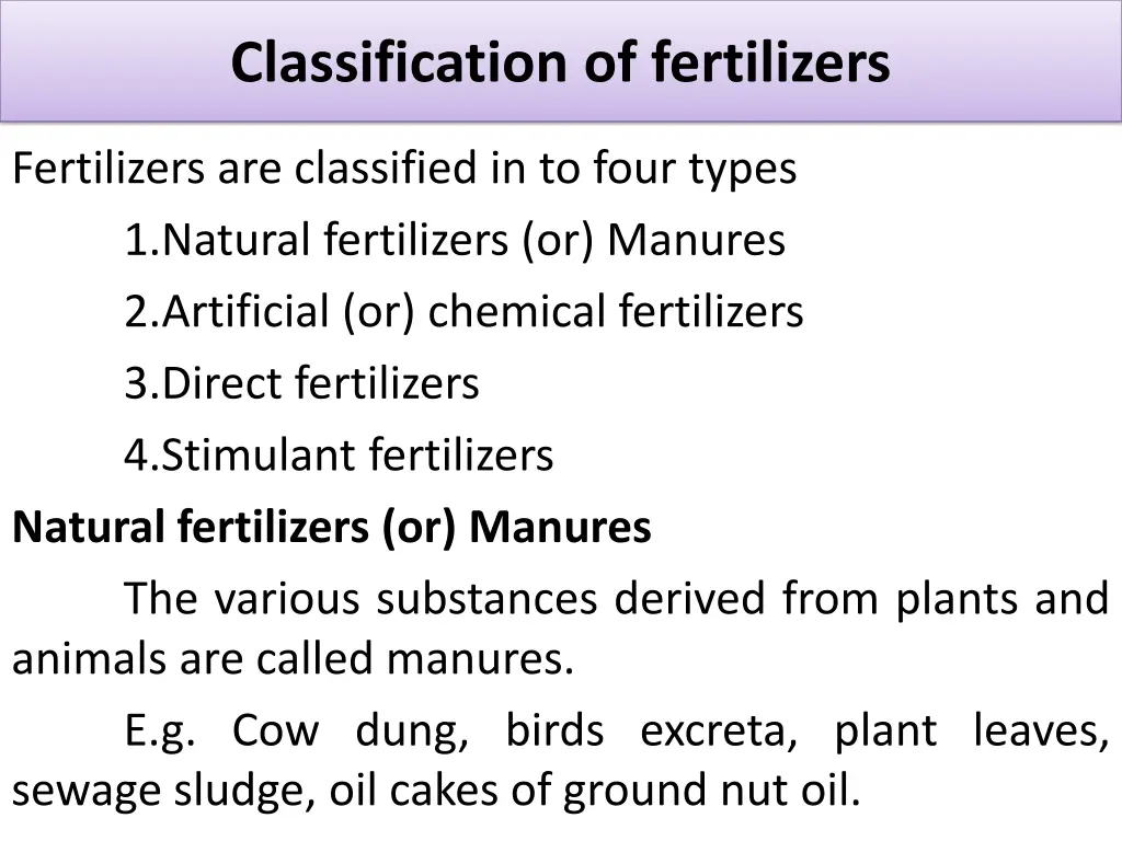 classification of fertilizers