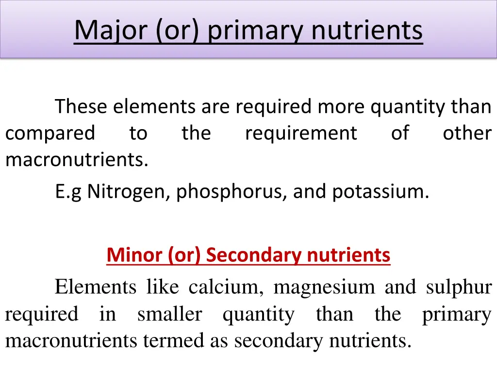 major or primary nutrients