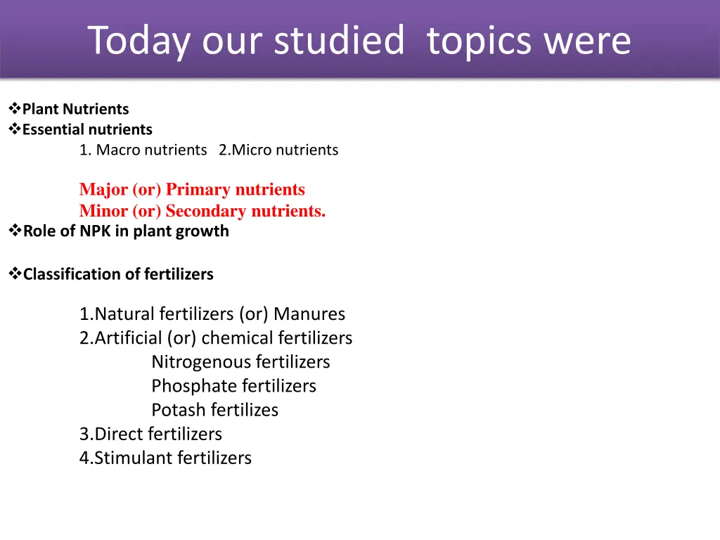 today our studied topics were