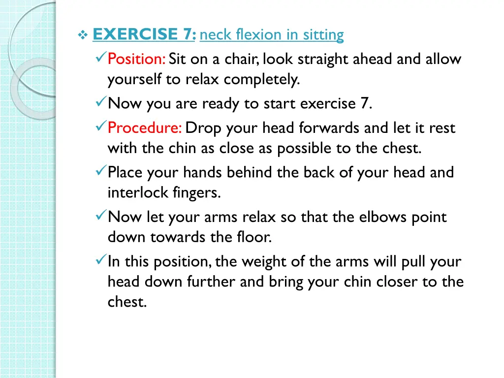 exercise 7 neck flexion in sitting position