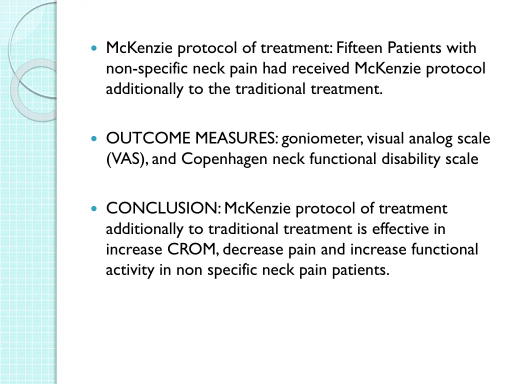 mckenzie protocol of treatment fifteen patients
