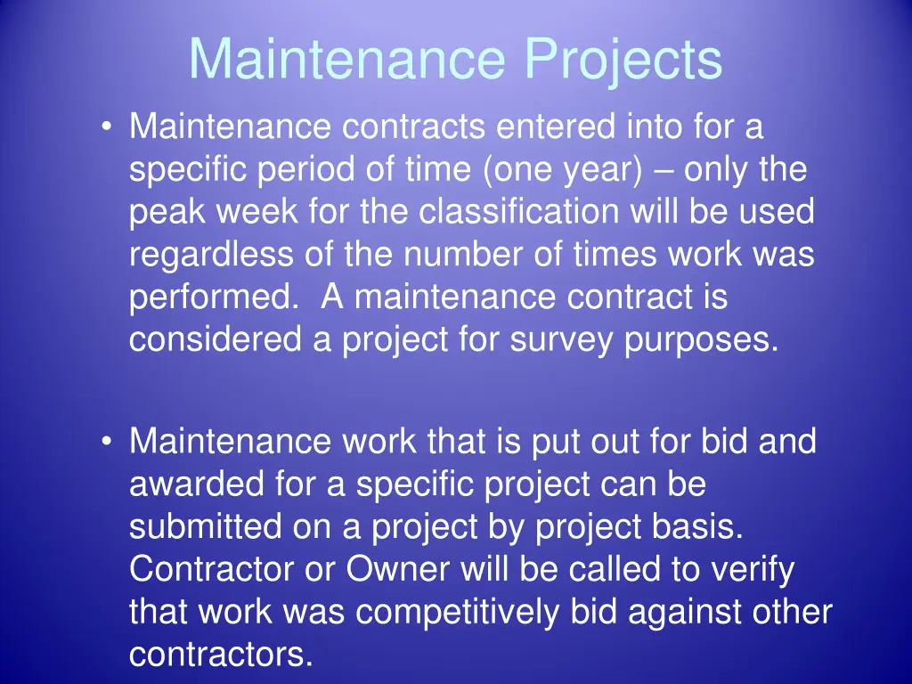 maintenance projects maintenance contracts