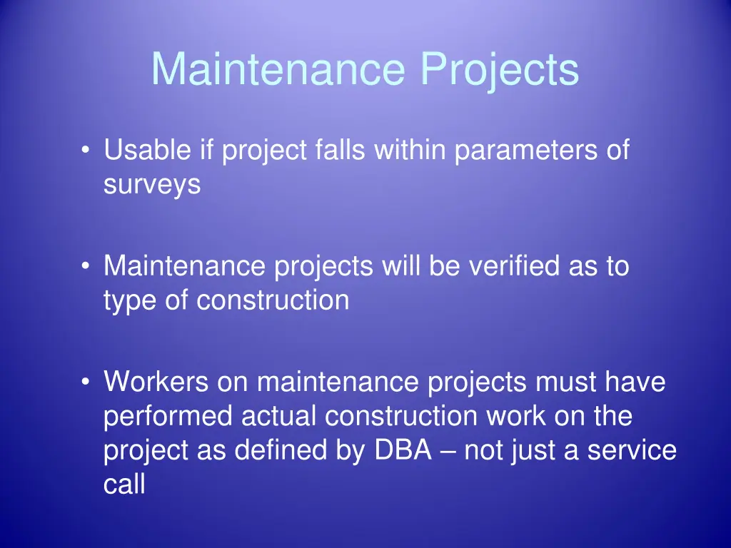 maintenance projects