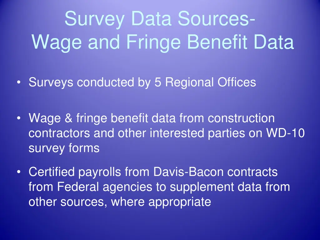 survey data sources wage and fringe benefit data