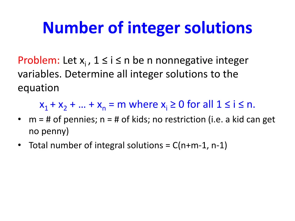 number of integer solutions 1