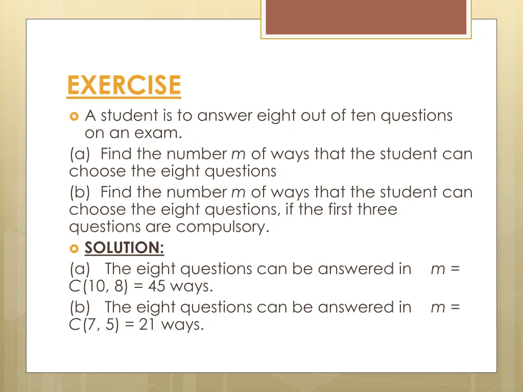 exercise a student is to answer eight