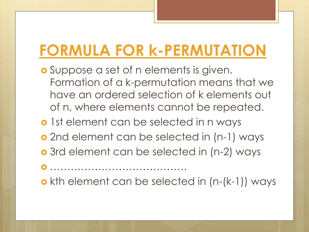 formula for k permutation
