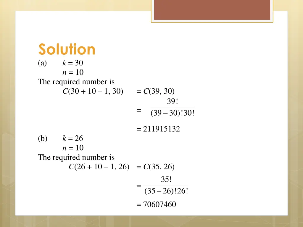solution a k 30 n 10 the required number