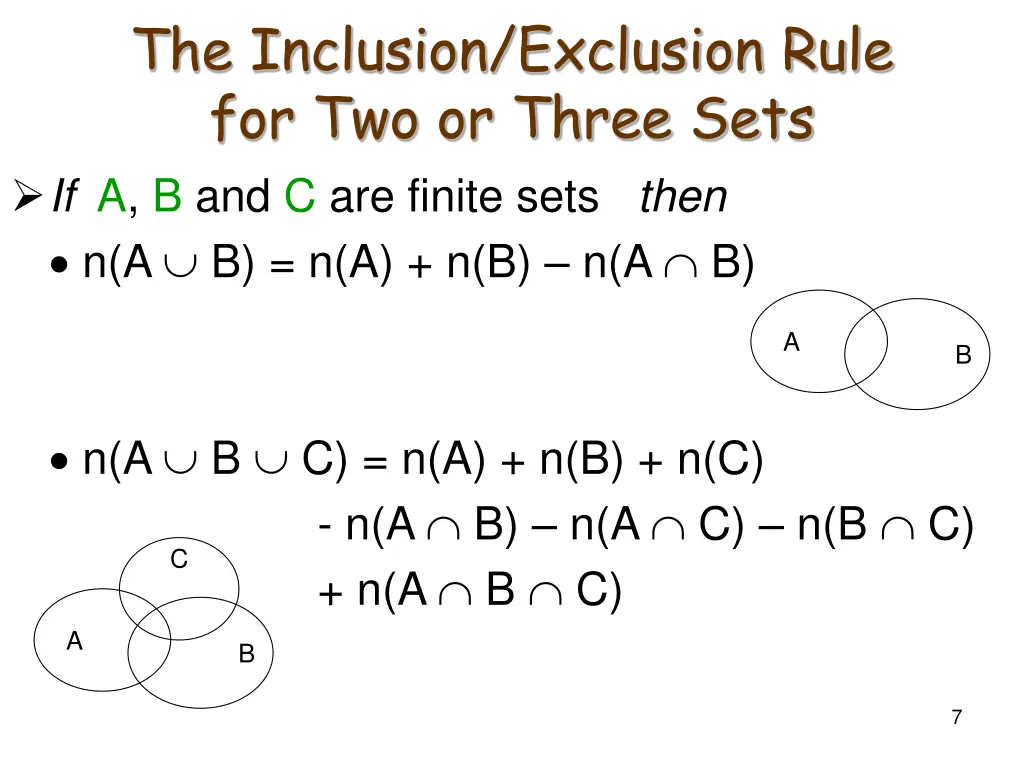the inclusion exclusion rule for two or three