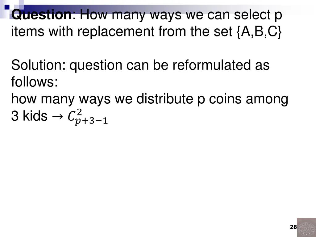 question how many ways we can select p items with