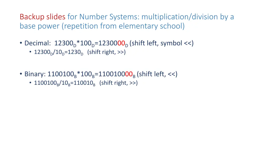 backup slides for number systems multiplication