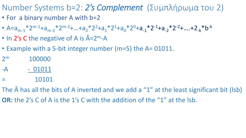number systems b 2 2 2 s complement for a binary