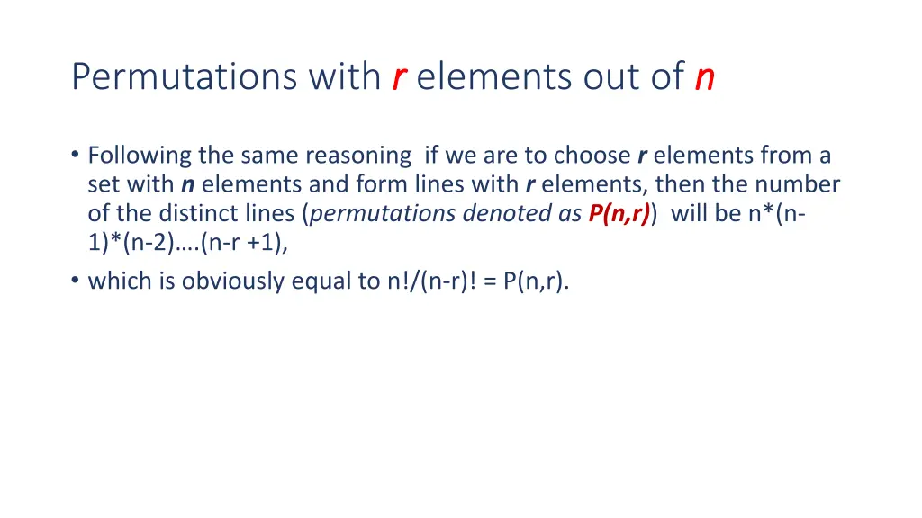 permutations with r r elements out of n n