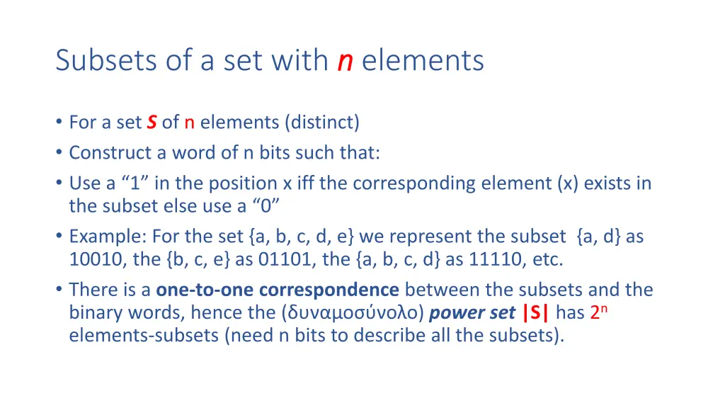 subsets of a set with n n elements