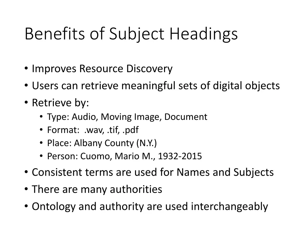 benefits of subject headings