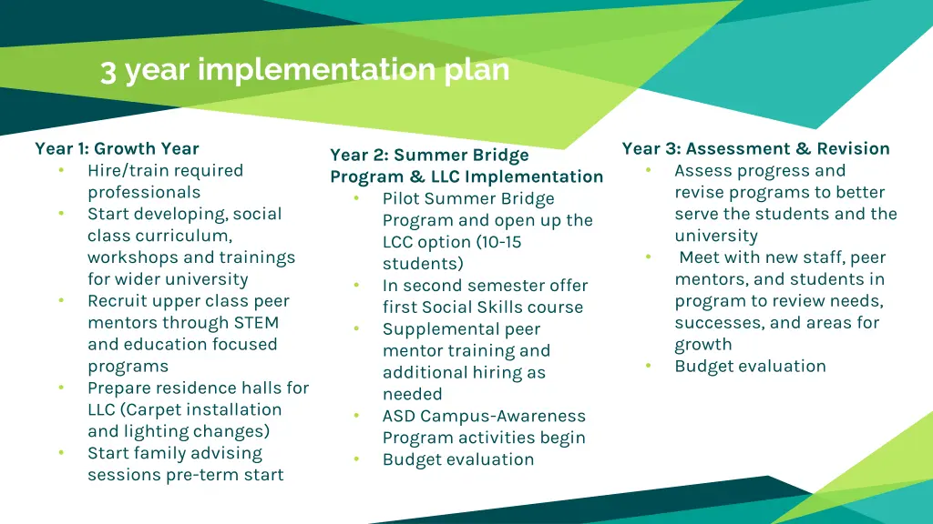 3 year implementation plan