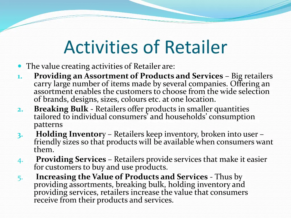activities of retailer