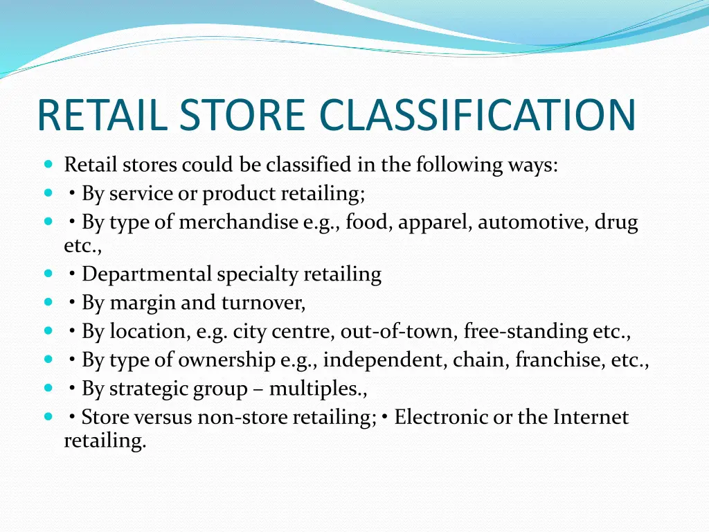retail store classification