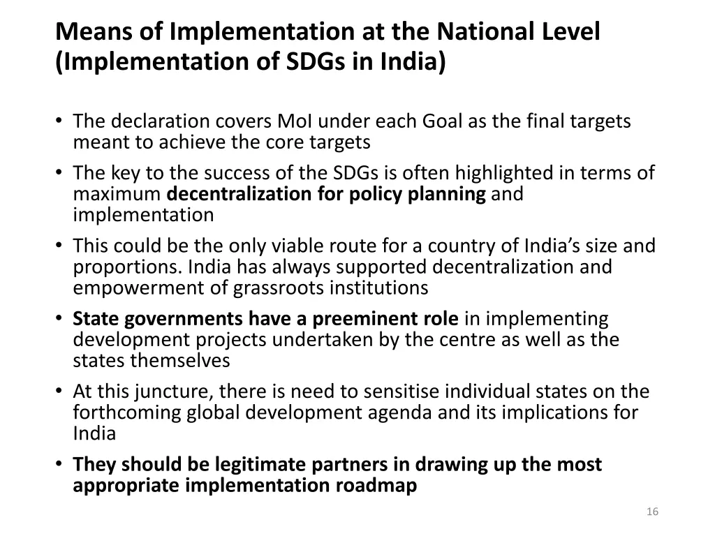 means of implementation at the national level