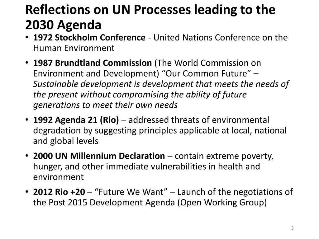 reflections on un processes leading to the 2030