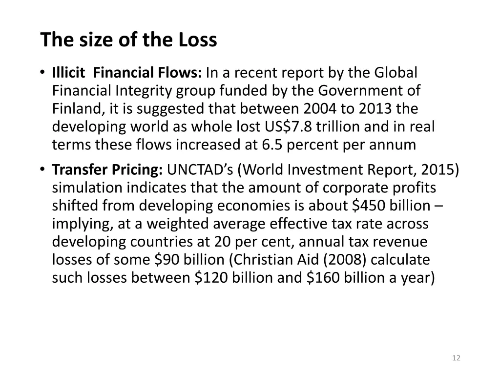 the size of the loss