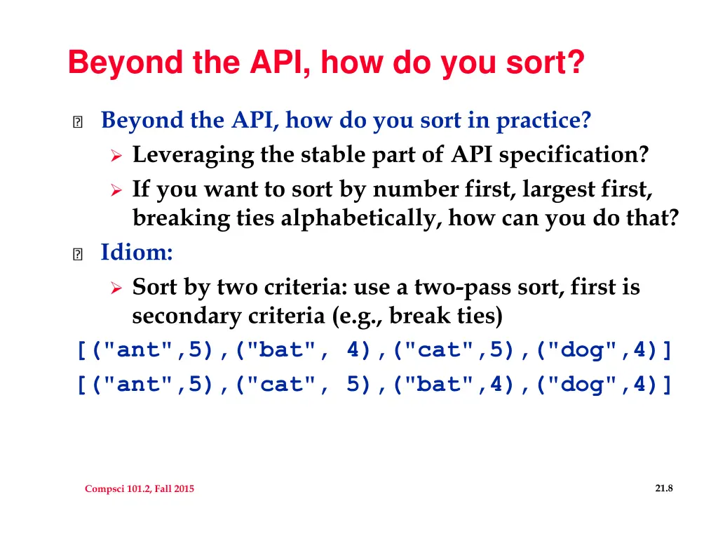 beyond the api how do you sort