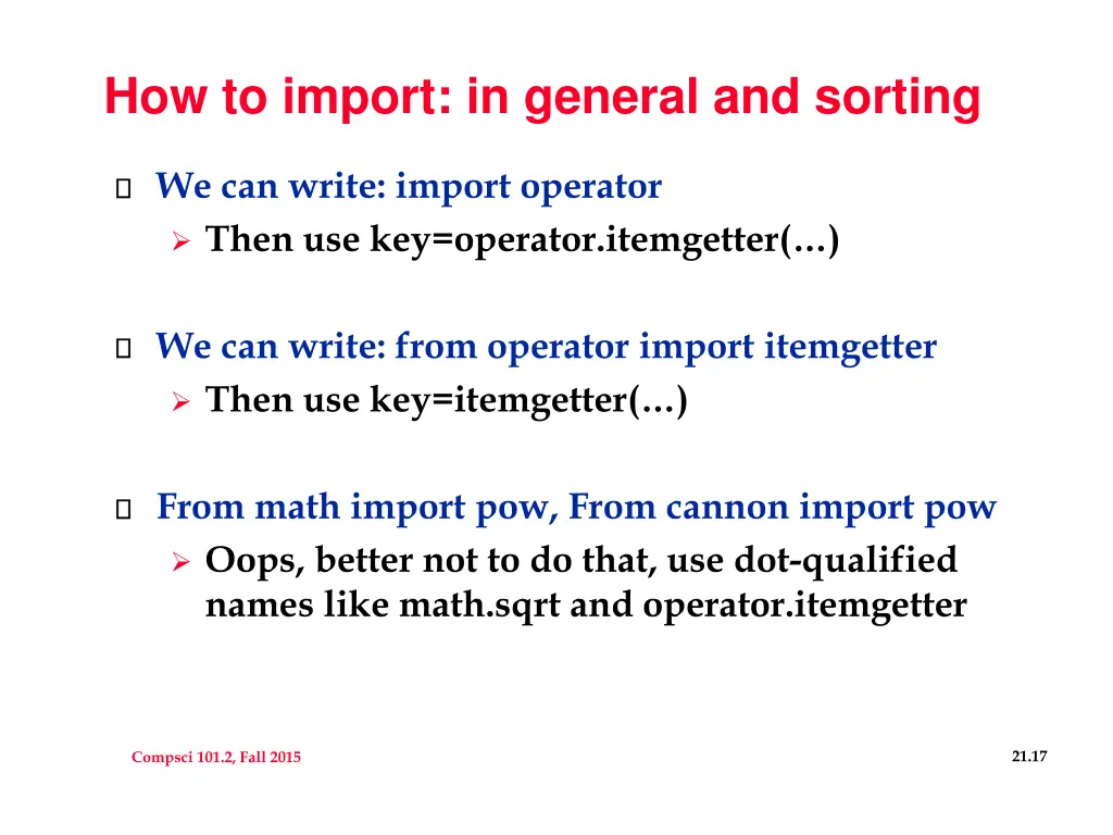 how to import in general and sorting
