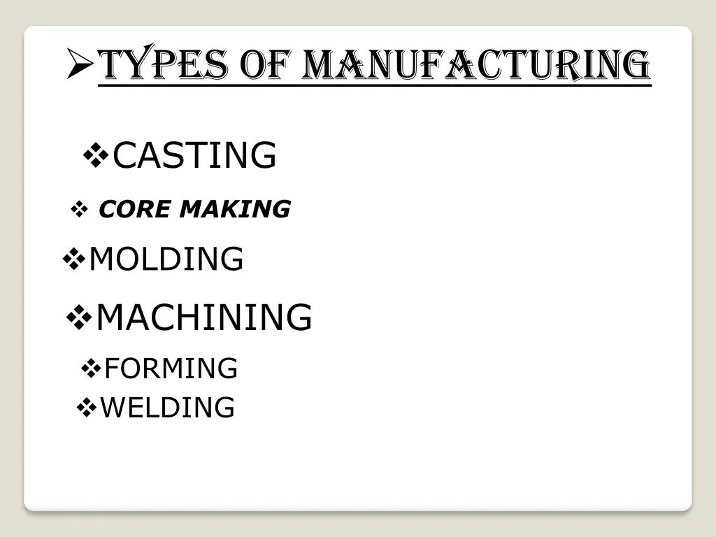 types of manufacturing