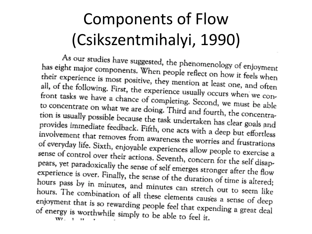 components of flow csikszentmihalyi 1990