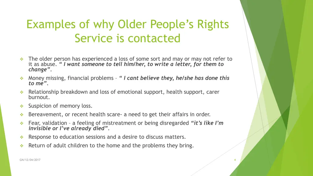 examples of why older people s rights service