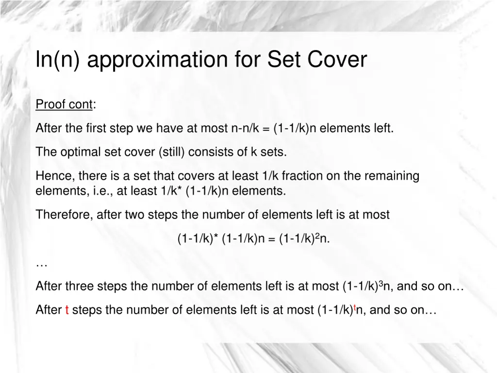 ln n approximation for set cover 6
