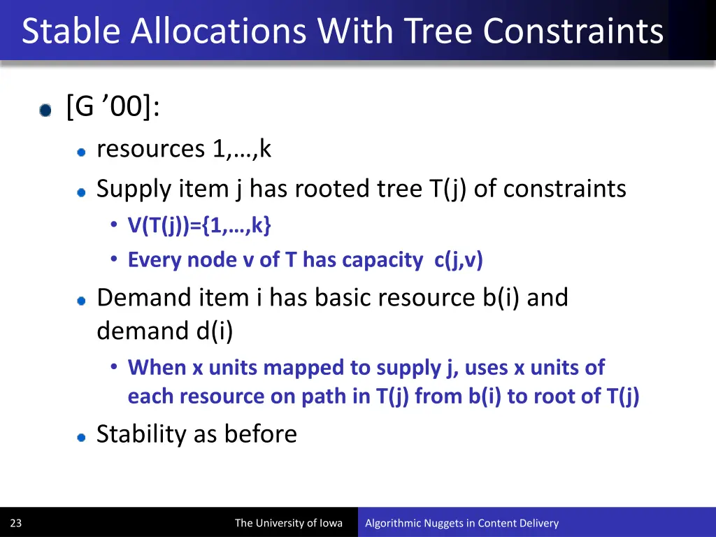 stable allocations with tree constraints