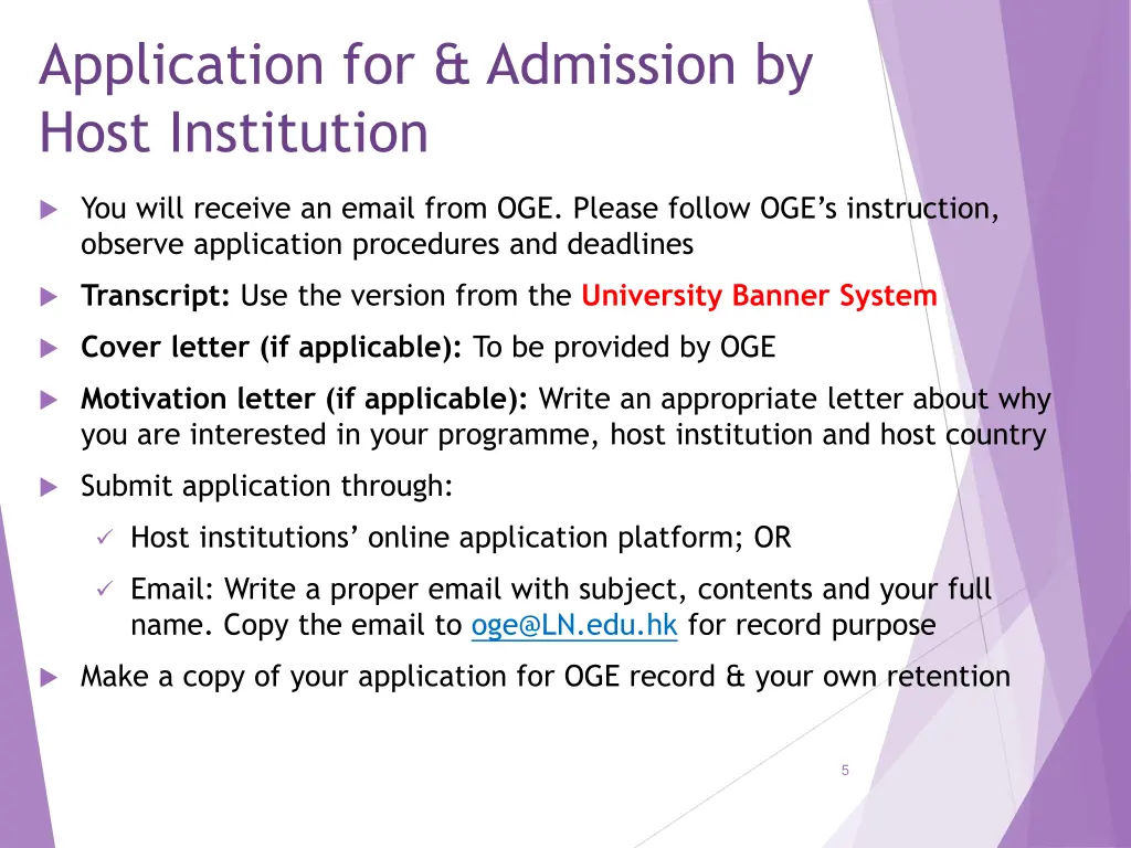 application for admission by host institution
