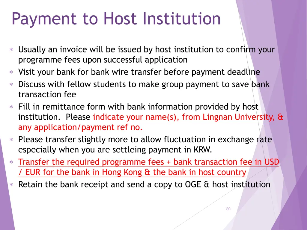 payment to host institution
