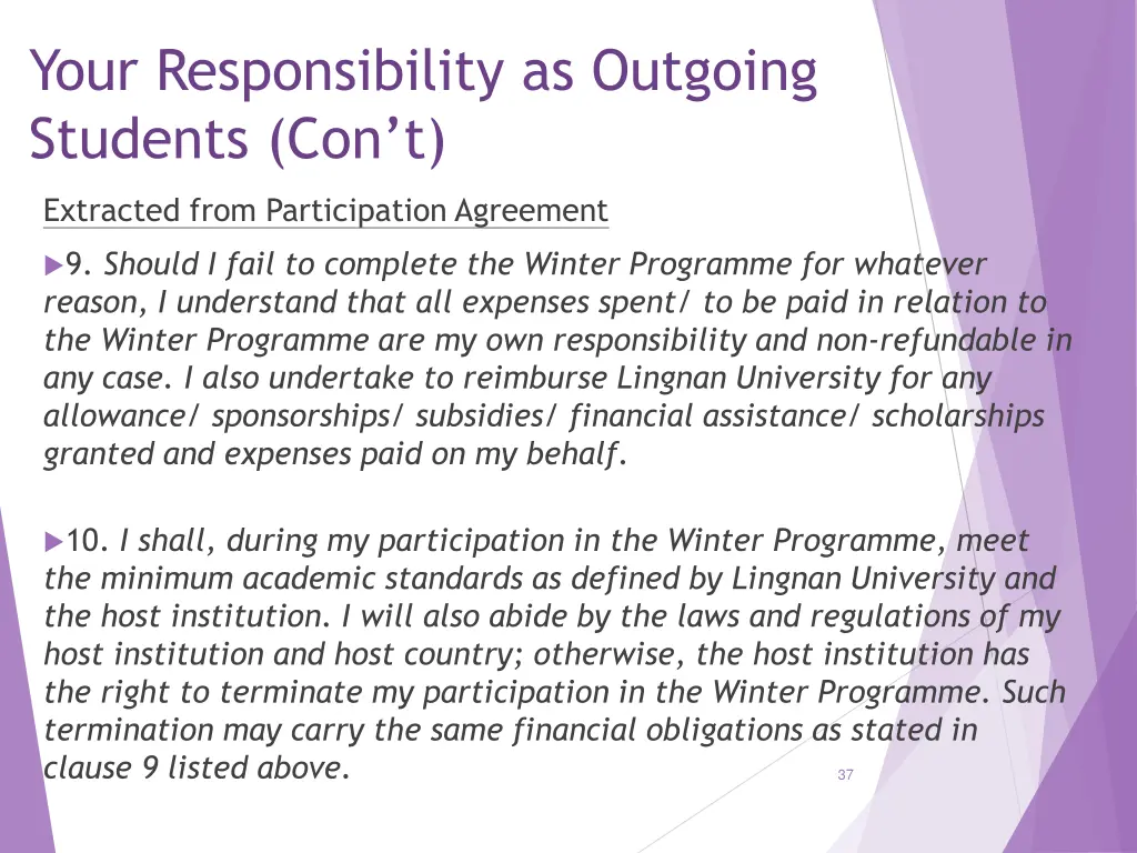 your responsibility as outgoing students con t