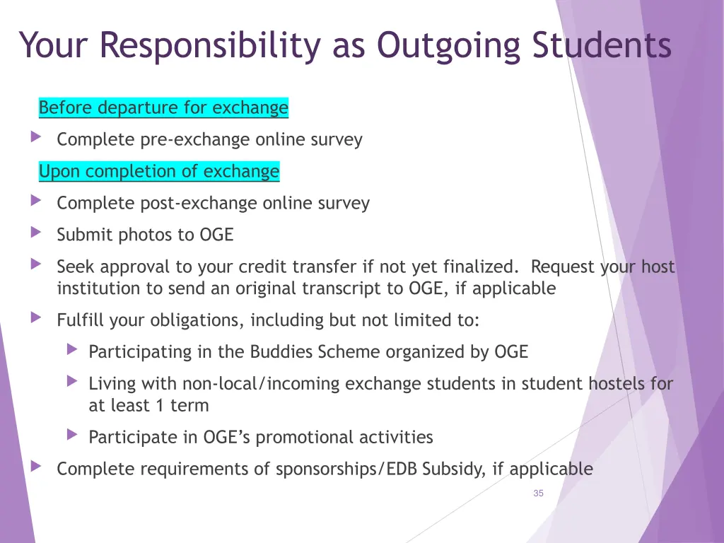 your responsibility as outgoing students