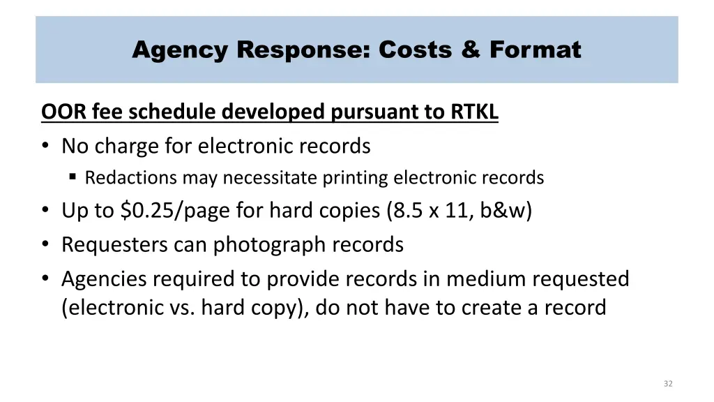 agency response costs format