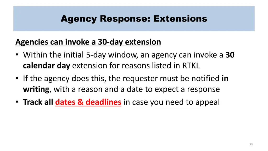 agency response extensions