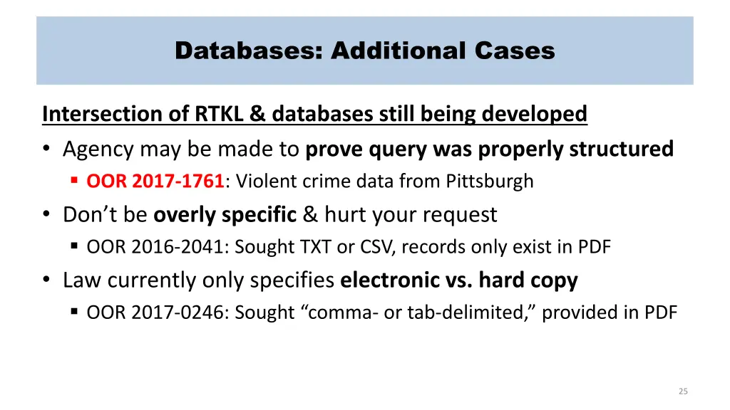 databases additional cases