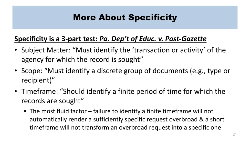 more about specificity