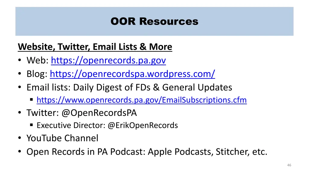 oor resources