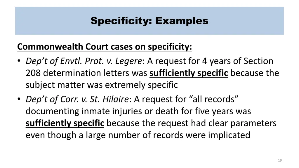 specificity examples 1